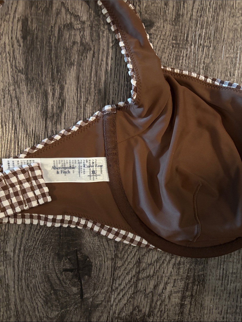 Abercrombie & Fitch Curve Love Bikini Top - Brown and White Plaid - Size XLarge - Picture 3 of 3